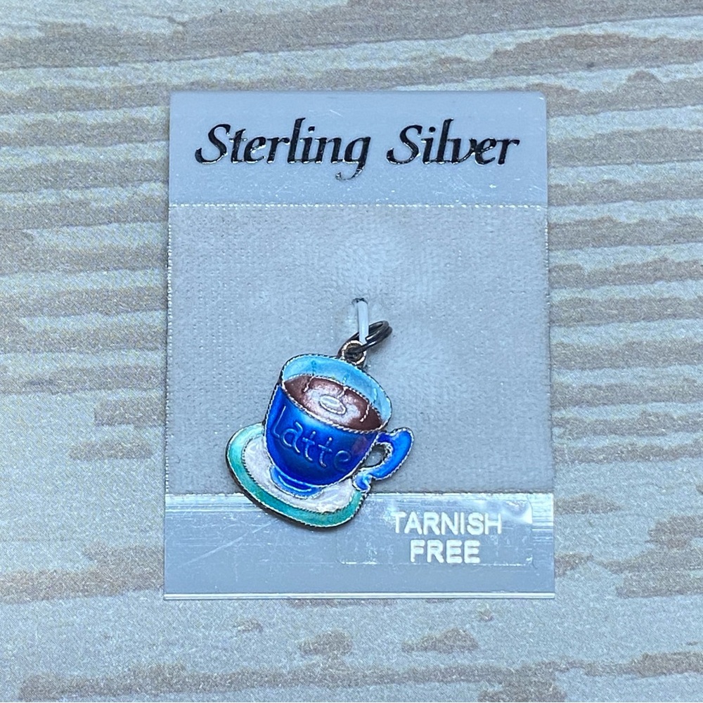 Vintage enamel coffee latte cup sterling silver charm